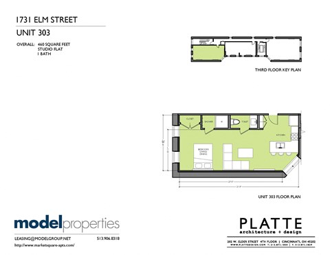 Floor plan for studio, 1 bath, 460 sqft